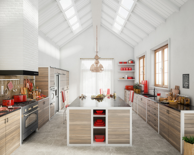 modern kitchen at a repurposed barndominium